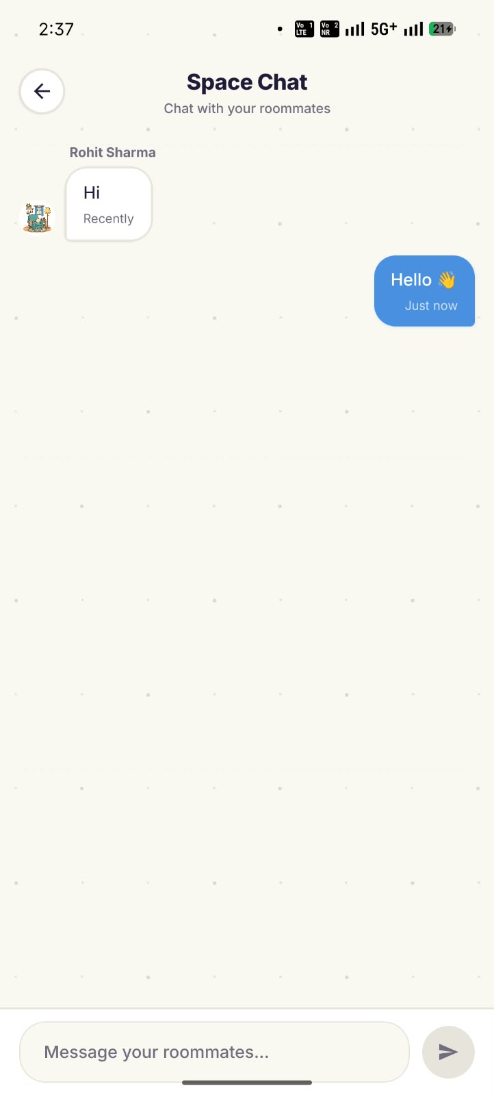 OweZone In-Room Chat Screen