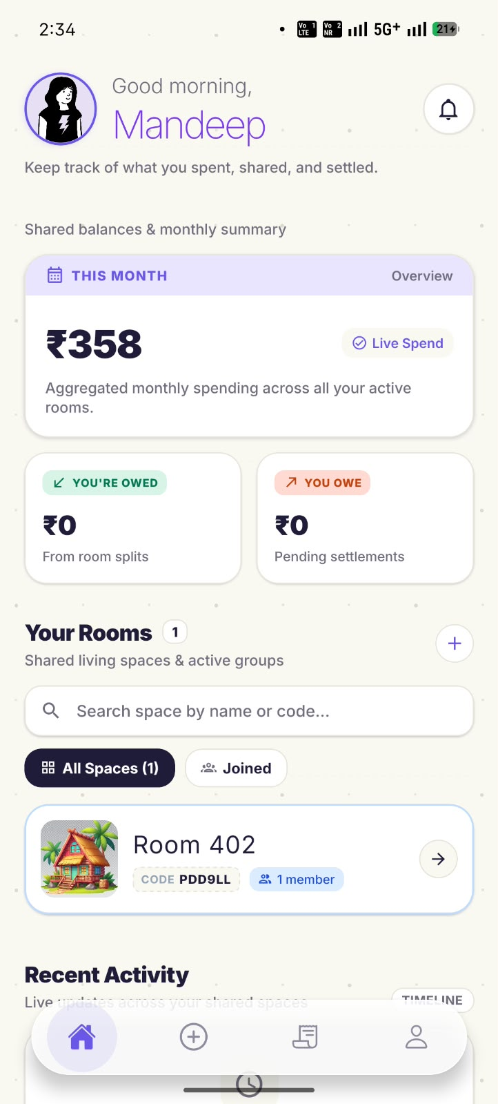 OweZone Home Screen
