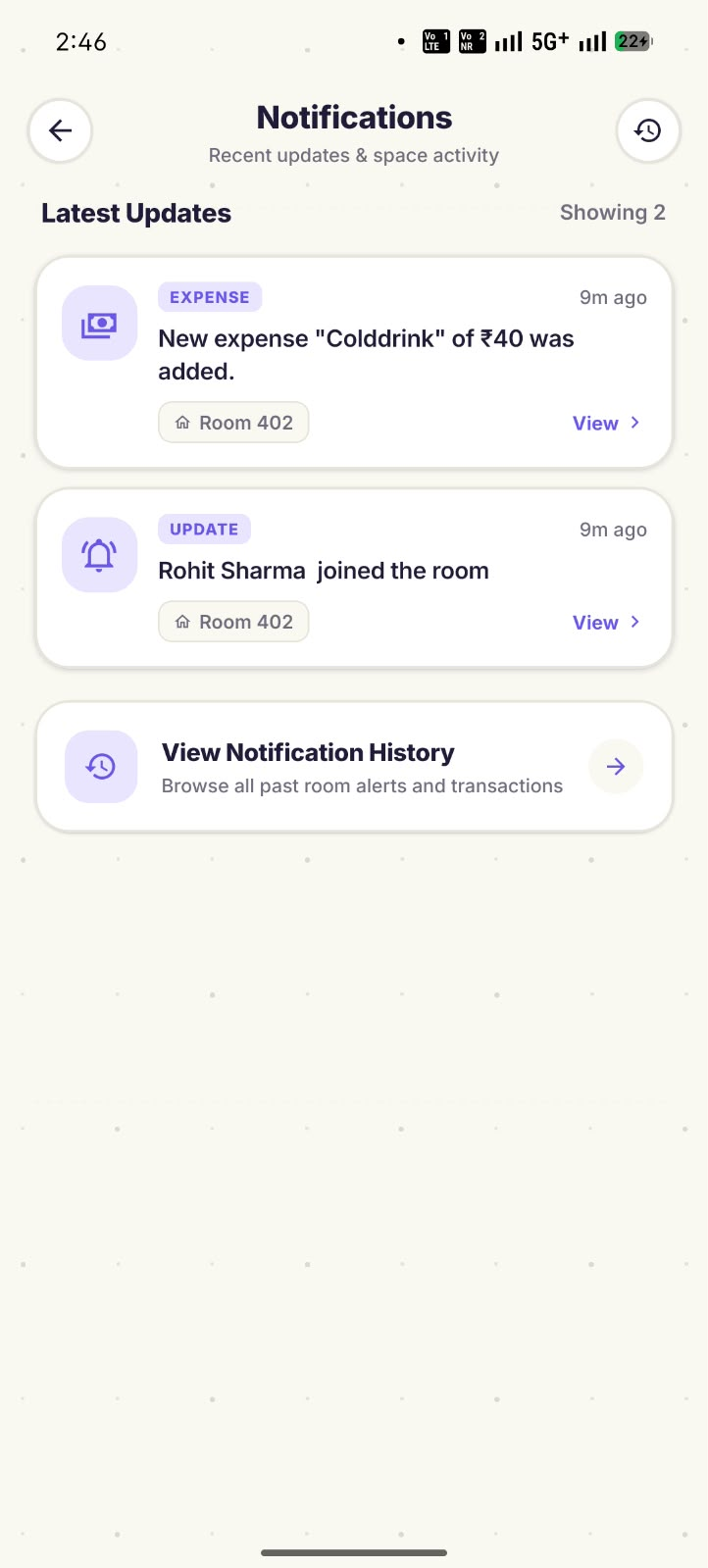 OweZone Notifications Screen