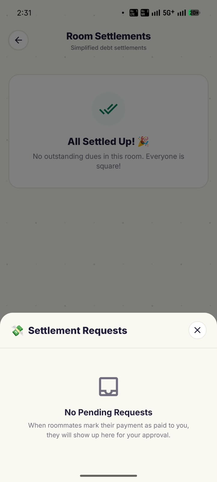 OweZone Settlement Request Screen